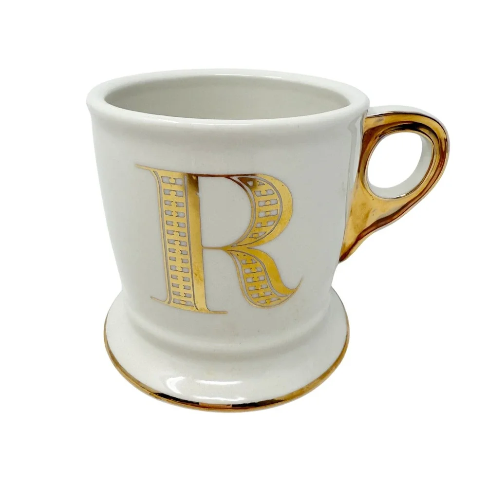 Anthropologie Monogram Letter R Ceramic Gold Mug Shaving Style‎